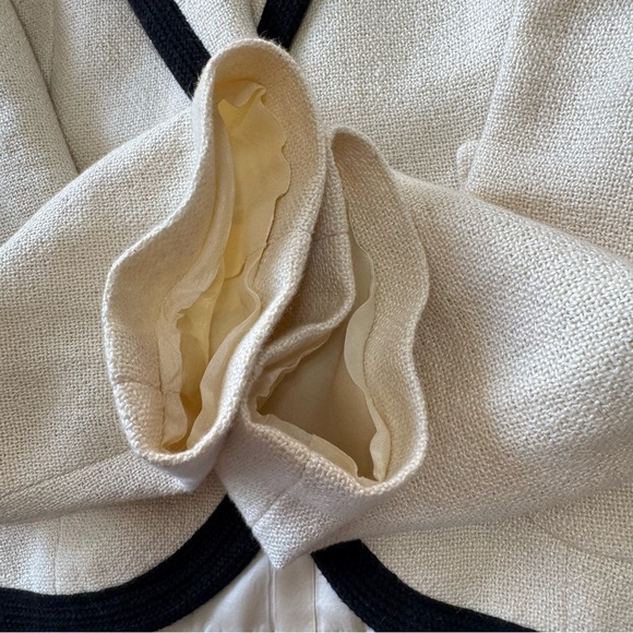 Lauren Ralph Lauren Cream Knit Linen Blazer Black Trim Contrast Size 8 Career - Picture 10 of 12